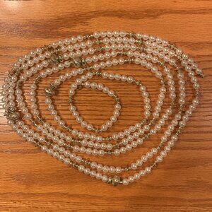 SET OF 3 GOLD & PEARL LOOK BEADED STRANDS OF GARLAND, CHRISTMAS TREE DECORATION